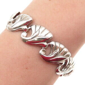 925 Sterling Silver Antique Art Deco Floral Oxidized Bracelet 7"